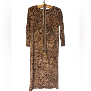 Leonard Paris Leopard Print Silk Jersey Long Sleeve Dress